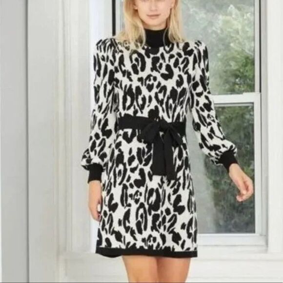 NWT Who What Wear Leopard Balloon Sleeve Sweater Dress Animal Jacquard XXL - Picture 1 of 6
